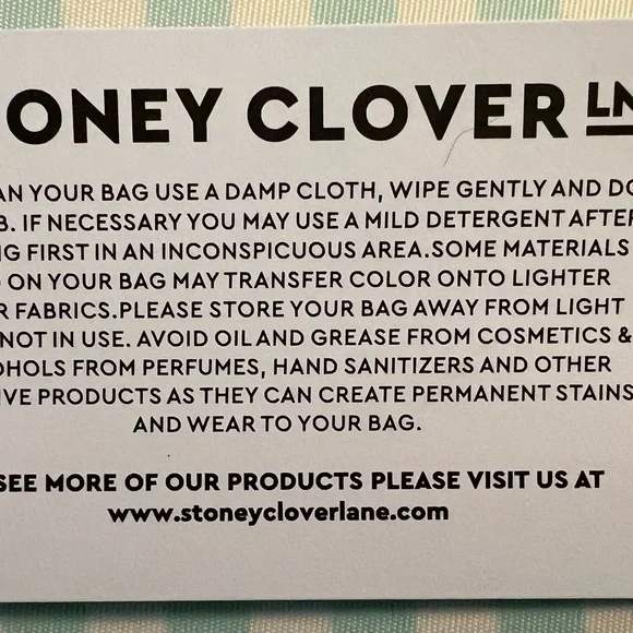 Stoney Clover Lane Heart Shape Mint Picnic Nylon Lined Gingham Bag Initial R NWT